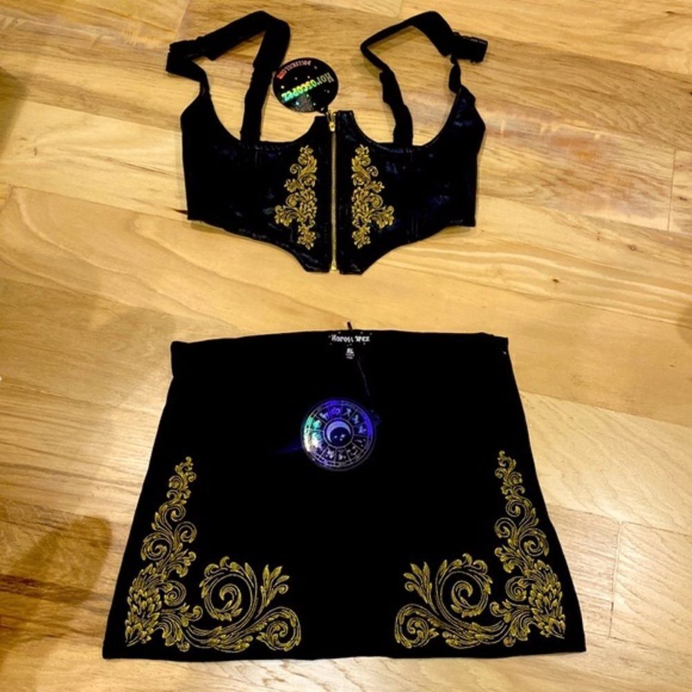 HOROSCOPEZ Bold Beauty Underbust Corset Top & Embroidered Mini Skirt Set